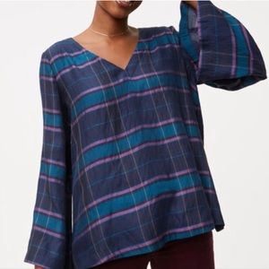 Loft bell sleeve bar back plaid blouse